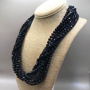 Multi Strand Faceted Black Acrylic Bead Necklace